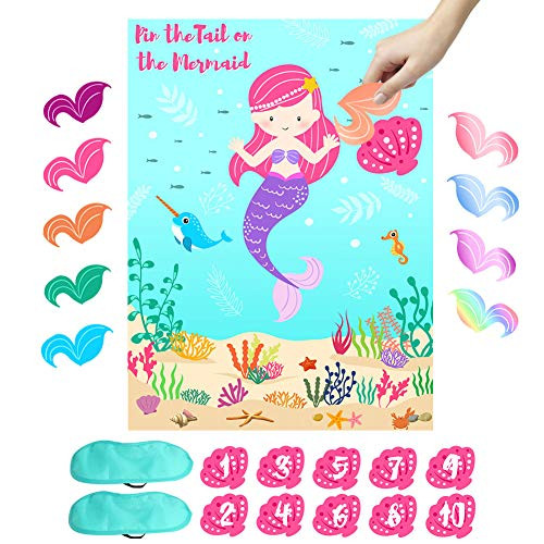 OurWarm Pin the Tail on the Mermaid Party Game for Kids, Under The Sea Party Games with 36 Reusable Tails for Kids Birthday Mermaid Party Supplies