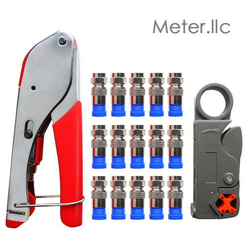 Coax Cable Crimper, Coaxial Compression Tool Kit Wire Stripper with F RG6 RG59 Connectors