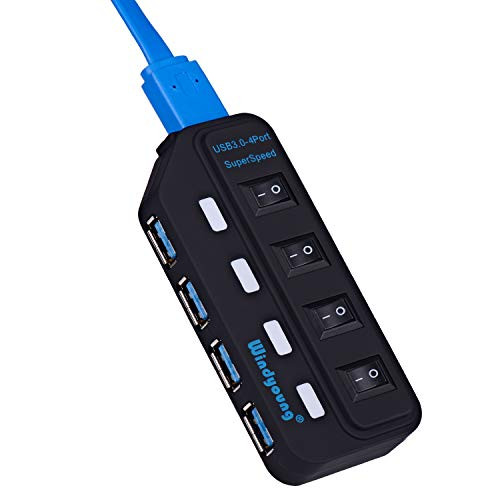 Windyoung USB Splitter with Individual LED Power Switches USB 3.0 Data Hub for Laptop