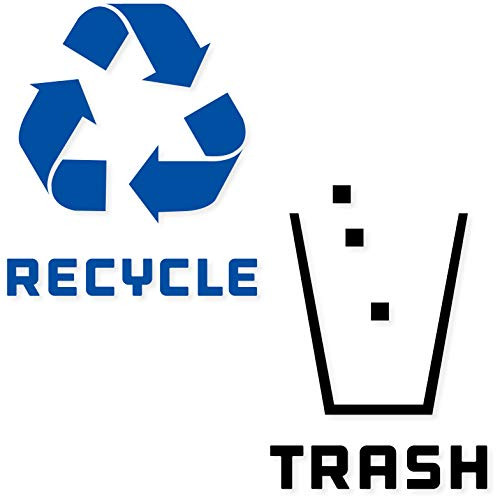 Recycle and Trash Stickers Modern Logo (1 ea) Symbol to Organize Trash cans or Garbage containers and Walls - Vinyl Decal Sticker (Small - 5.5x5.5, Reversed - Blue/Black)