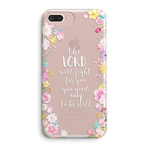 iPhone 7 Plus Case,iPhone 8 Plus Case for Girls,Christian Bible Verses Inspirational Floral Flowers Exodus 14:14 Lord Will Fight for You Be Still Vintage Rose Soft Clear Case for iPhone 7plus/8plus