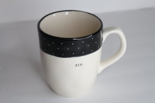 Rae Dunn Magenta Ceramic Mug Typewriter Sip. - Cream & Black Polka Dot