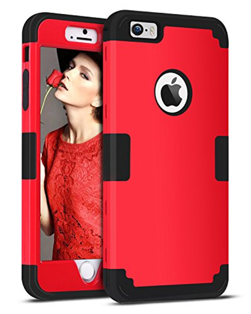 iPhone SE Case, iPhone 5S Case, iPhone 5 Case, BENTOBEN 3 in 1 Heavy Duty Rugged Hybrid Hard PC Soft Silicone Bumper Shockproof Anti-Scratch Case Cover for iPhone 5 5S SE, Red/Black