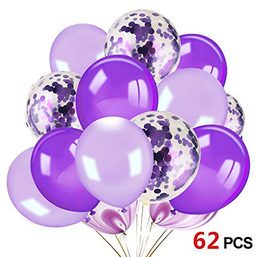 Konsait 60pcs 12 Inch Purple and White Balloons Confetti Balloons Latex Balloons for Birthday Party Decoration Girls Baby Shower Decorations Wedding Ceremony Princess Party