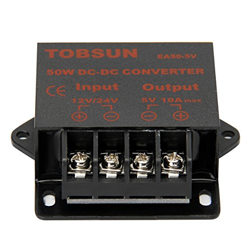 SUPERNIGHT DC Power Step Down Converter Regulator 12V / 24V to 5V 10A 50W Low Voltage Transformer Power Adapter DC-DC Voltage Reducer (5V 10A 50W)
