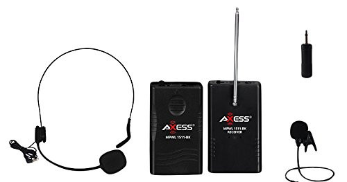 AXESS MPWL1511 Handheld 150 Foot Long Range Wireless Microphone with Wired Microphone Headset and Tie Clip