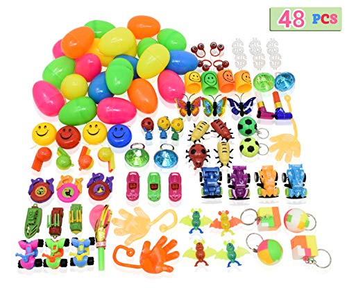 Toys Filled Easter Eggs, 48 Pieces - Filled Surprise Eggs, Colorful Prefilled Plastic Easter Eggs with Different Kinds of Little Toys  Perfect for Easter Egg Hunt for Kids Toys Filled Easter Eggs, 48 Pieces - Filled Surprise Eggs, Colorful Prefilled Plastic Easter Eggs with Different Kinds of Little Toys  Perfect for Easter Egg Hunt for Kids