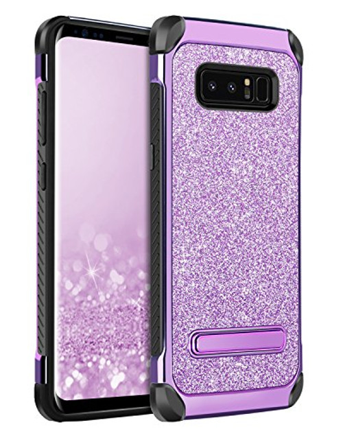 Galaxy Note 8 Case,BENTOBEN Glitter Sparkly Bling Hybrid Hard Cover Laminated with Luxury Shiny Leather Shockproof TPU Bumper Protective Phone Case with Kickstand for Samsung Galaxy Note 8,Purple