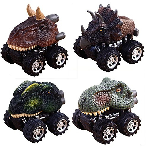 Pull Back Dinosaur Cars, Pawaca 4-Pack Dino Cars Toys with Big Tire Wheel for 3-14 Year Old Boys Girls Creative Gifts for Kids