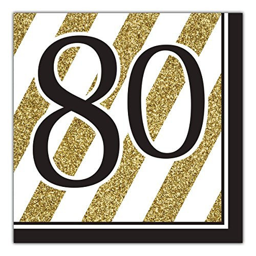 Black and Gold 80th Birthday Napkins (48 Count)