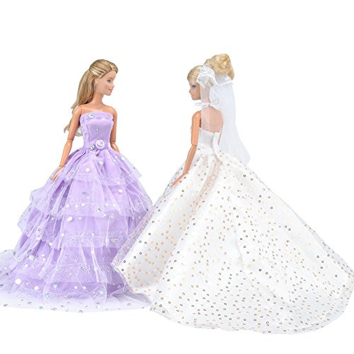 E-TING 2 pcs Beautiful Bride Clothing with Veil Party Ball Dresses for Girl Dolls E-TING 2 pcs Beautiful Bride Clothing with Veil Party Ball Dresses for Girl Dolls