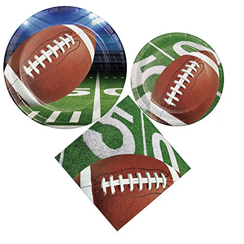 Football Party Supply Pack: Bundle Includes Dinner Plates, Dessert Plates, and Lunch Napkins for 8 Guests
