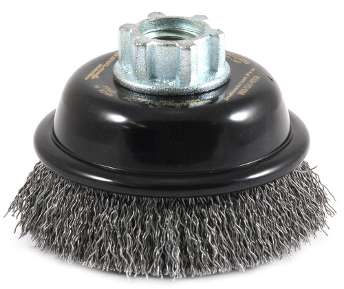 Forney 72856 Wire Cup Brush, Industrial Pro Coarse Crimped with 5/8-Inch-11 and M14-by-2.0 Multi Arbor, 3-Inch-by-.012-Inch