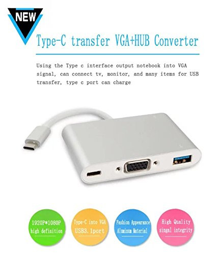 USB 3.1 Type C to VGA USB 3.0 USB-C Multiport Charging Converter HUB Adapter