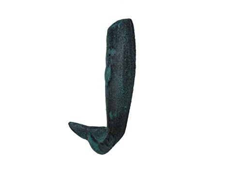 Hampton Nautical  Decorative Cast Iron Whale Hook, 6", Seaworn Blue