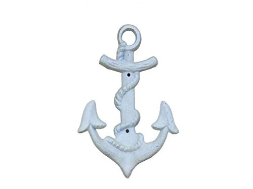 Hampton Nautical  Decorative Cast Iron Wall Decor Anchor Hook, Whitewashed