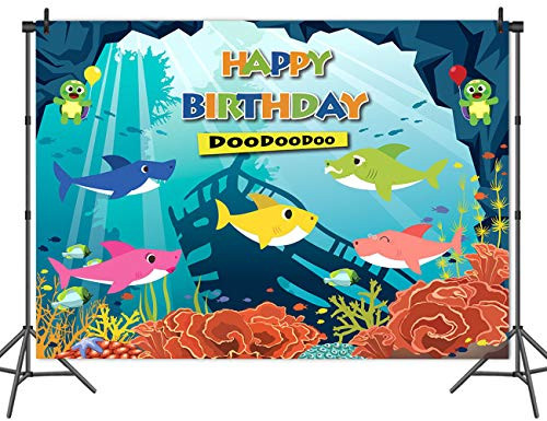 MMY 7x5ft Baby Shark Backdrop Underwater World Shark Family Background Happy Birthday Party Baby Shower Banner Supplies Photo Booth Props