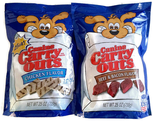 Canine Carry Outs Chicken Flavor and Beef & Bacon Flavor Combo Pack 25oz Bags (2 Bags 50oz Total) Canine Carry Outs Chicken Flavor and Beef & Bacon Flavor Combo Pack 25oz Bags (2 Bags 50oz Total)