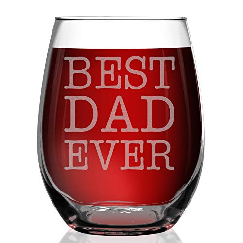 Shop4Ever Best Dad Ever Laser Engraved Stemless Wine Glass ~ Gift for New Dad Father's Day Gift ~ (15 oz, Stemless) Shop4Ever Best Dad Ever Laser Engraved Stemless Wine Glass ~ Gift for New Dad Father's Day Gift ~ (15 oz, Stemless)