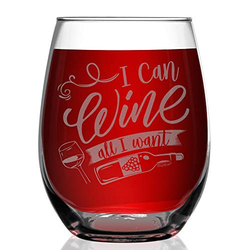 Shop4Ever I Can Wine All I Want Laser Engraved Stemless Wine Glass ~ Funny Gag Gift for New Mom Mommy to Be Mother's Day Gift ~ (15 oz, Stemless) Shop4Ever I Can Wine All I Want Laser Engraved Stemless Wine Glass ~ Funny Gag Gift for New Mom Mommy to Be Mother's Day Gift ~ (15 oz, Stemless)