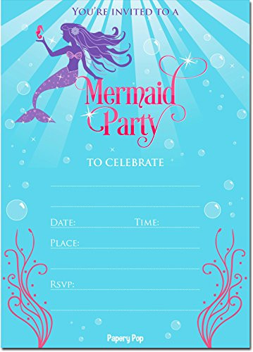 Papery Pop Mermaid Invitations with Envelopes (15 Count) - Mermaid Party Invitations - Kids Birthday Invitations for Girls