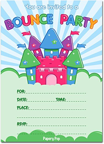 Bounce House Birthday Invitations with Envelopes (15 Pack) - Kids Birthday Party Invitations for Boys or Girls