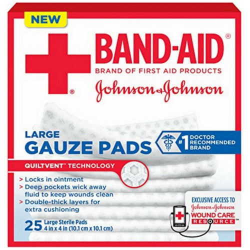 JOHNSON & JOHNSON Band-Aid First Aid Gauze Pads, 4 Inch x 4 Inch, 25 Count (Pack of 2) JOHNSON & JOHNSON Band-Aid First Aid Gauze Pads, 4 Inch x 4 Inch, 25 Count (Pack of 2)