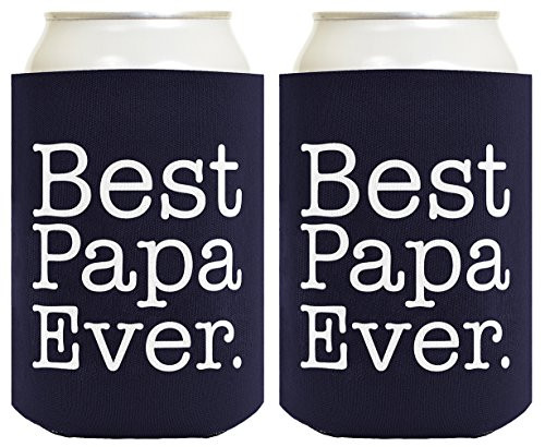 Funny Beer Coolie Best Papa Ever Grandpa Gift 2 Pack Can Coolies Drink Coolers Navy