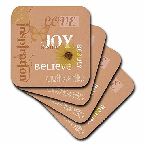 3dRose cst_42632_1 Cinnamon Orange Joy Rising-Inspirational Words-Affirmations-Soft Coasters, Set of 4