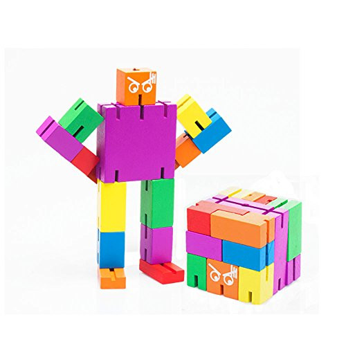 TISSA Brain Teaser, Wooden Puzzle Transformer Cube Robot Toy Multi-Color Tetris Twister Cube Toy