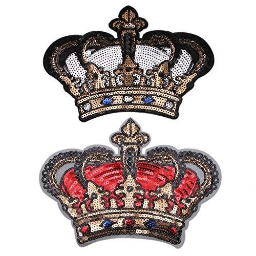 JETEHO Set of 2 Big Crown Embroidered Patch with Sequins - Sew on/Iron on Patch Applique Clothes Curtain Sewing Flowers Applique Home Wedding Party Decoration DIY Accessory