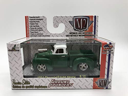 M2 Machines Ground Pounders 1954 Chevrolet 3100 Truck 1:64 Scale R12 14-03 Green/White Details Like NO Other! Over 42 Parts