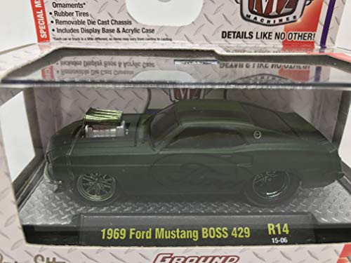M2 Machines Ground-Pounders 1969 Ford Mustang BOSS 429 1:64 Scale R14 15-06 Matte Black with Ford on Car Doors Details Like NO Other! Over 42 Parts