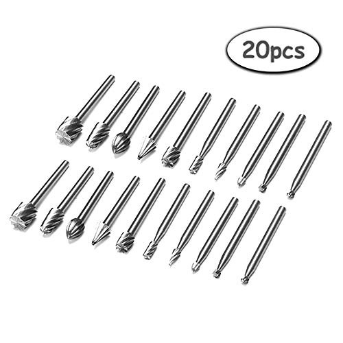 Yakamoz 2 Set of 10pcs 3mm 1/8 Inch Shank HSS Routing Router Bits Burr for Dremel Rotary Engraving Wood Working Tool