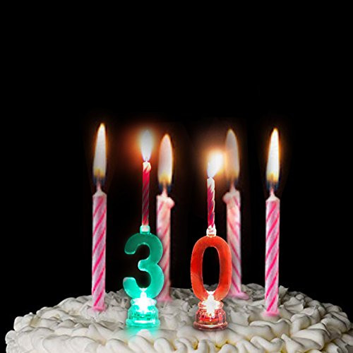 LOGUIDE Birthday Candles,Birthday Cake Candles,Number Birthday Candles,Color Changing Cake Topper 0-9 Molded Number Candles Birthday Decor with 4 Wax Candles (Number 30)