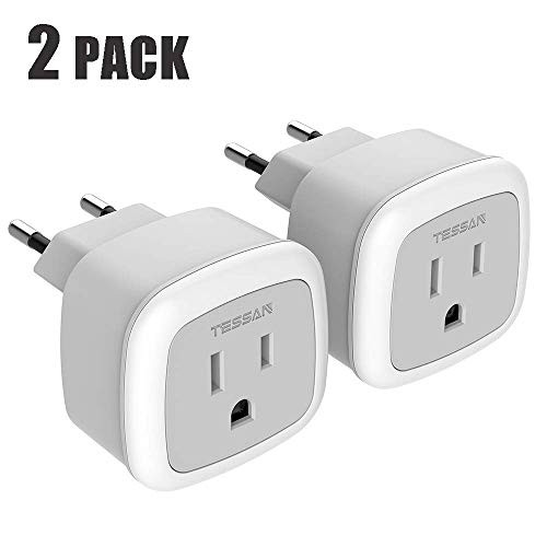 European Travel Plug Adapter, TESSAN International US to The Most Europe Outlet Adapter, Lightweight, Compact Size, Wall adaptor for EU Type C Country Such as Spain, Italy, Iceland(2 Pack)