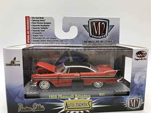M2 Machines Auto-Thentics 1958 Plymouth Belvedere R37 16-10 Red/Black Details Like NO Other! Over 42 Parts