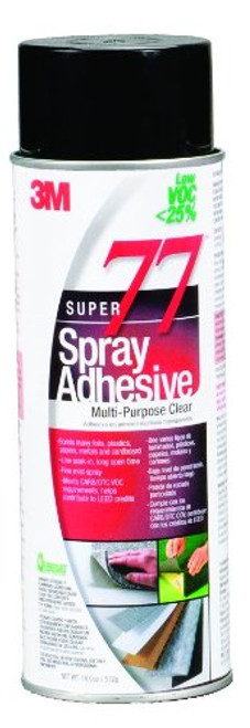 3M Super 77 Spray Adhesive Low VOC< 25% Clear, 24 fl oz can net wt 18.0 oz (Pack of 1)