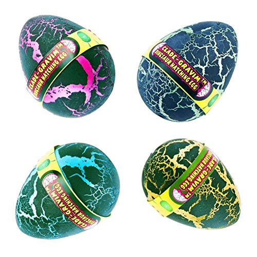 YKL WORLD Hatch Grow Dinosaur Eggs 4Pcs Large Size Colorful Crack Growing Hatching Dino Egg Dinosaurs Toys Easter Party Supplies Birthday Gifts Kids Boys