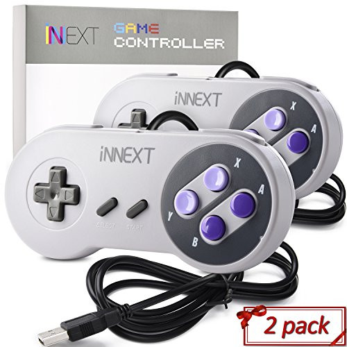 2 Pack SNES Retro USB Super Controller Gamepad Joystick, USB PC Super Classic Controller Joypad Gamestick for Windows PC MAC Linux Raspberry Pi 3 Steam Sega Genesis Higan Grey/Purple