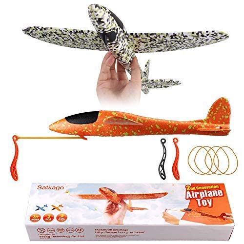 Satkago Foam Airplane Toy 2019 Version 2Pcs 15 Inch Styrofoam Flying Glider Toy Plane Airplanes for Kids Boys Manual Throwing Slingshot Planes Challenging Outdoor Sports Toys