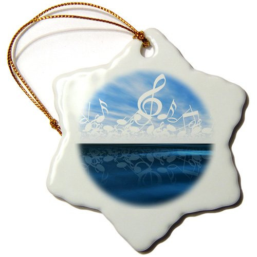 3dRose orn_99589_1 Music Notes As Clouds and Beautiful Accents Designer Original-Snowflake Ornament, 3-Inch, Porcelain