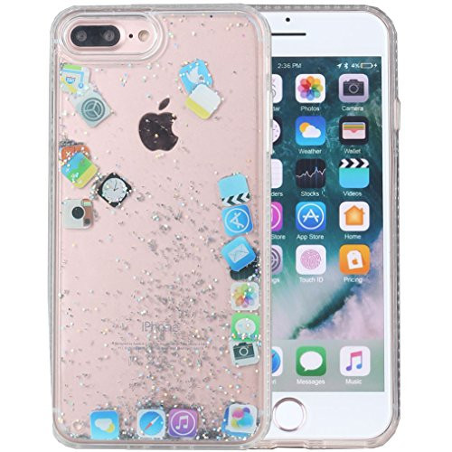 iPhone 8 Plus Case, iPhone 7 Plus Case, iYCK Hard Back Panel and Soft Rubber TPU Bumper Flowing Floating Liquid Quicksand Bling Glitter Sparkle Protective Case Cover for iPhone 8/iPhone 7 Plus - App