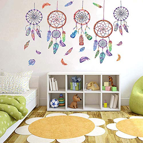 Dream Catcher Sticker, H2MTOOL Peel and Stick Dreamcatcher Feather Wall Decal for Kids Room Decor (Dreamcatcher)