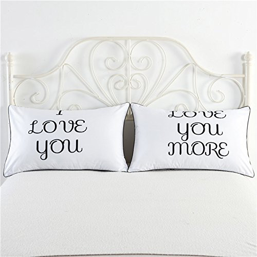 WINLIFE I Love You & Love You More Pillow Covers 2 Pieces Couples Pillowcases