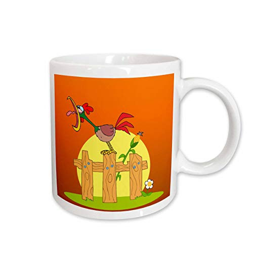 3dRose Crowing Rooster on Orange Background Mug, 11-Ounce