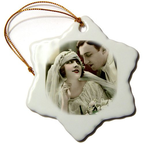 3dRose orn_48552_1 Sweet Bridal Couple-Snowflake Ornament, 3-Inch, Porcelain