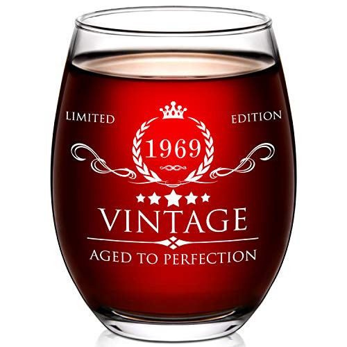 1969 50th Birthday Gifts for Women and Men Wine Glass - 50 Year Old Birthday Gifts, Party Favors, Decorations for Him or Her - Vintage Funny Anniversary Gift Ideas for Mom, Dad, Husband, Wife - 15oz