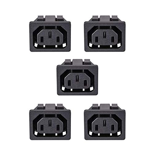 uxcell C13 Panel Mount Plug Adapter 250V AC 10A 3 Pins IEC Inlet Module Plug Power Socket Straight Pack of 5