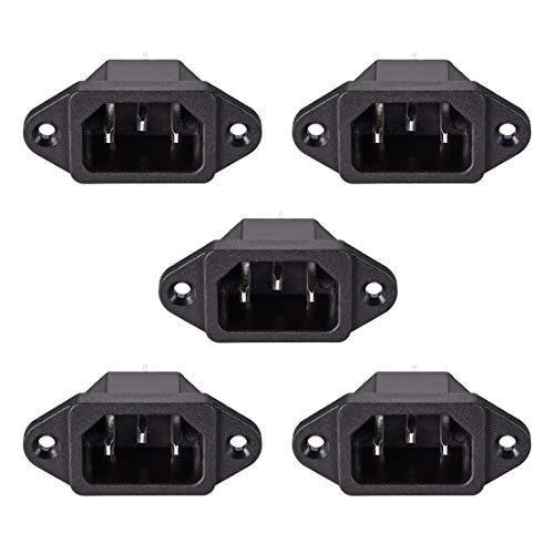 uxcell C14 Panel Mount Plug Adapter AC 250V 10A /5A 3 Pins IEC Inlet Module Plug Power Connector Socket Straight Pack of 5